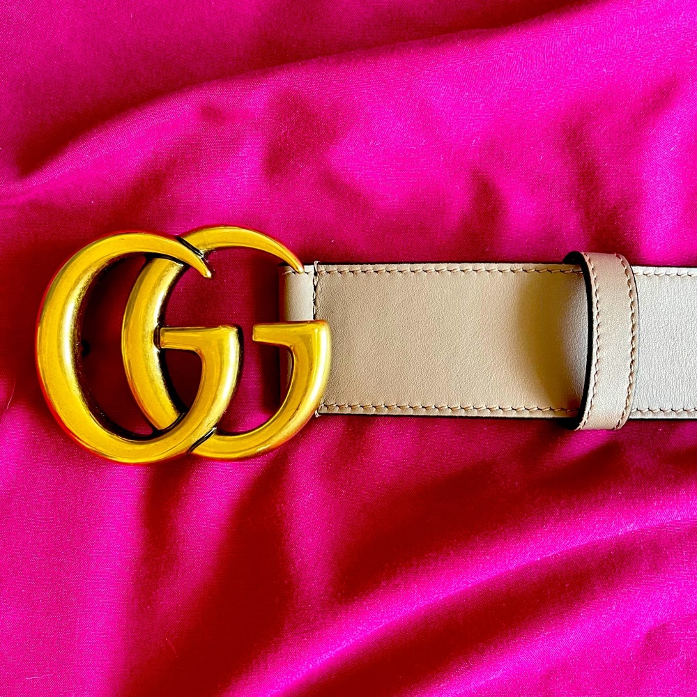 Gucci Beige Leather Belt with Gold Double G Buckle